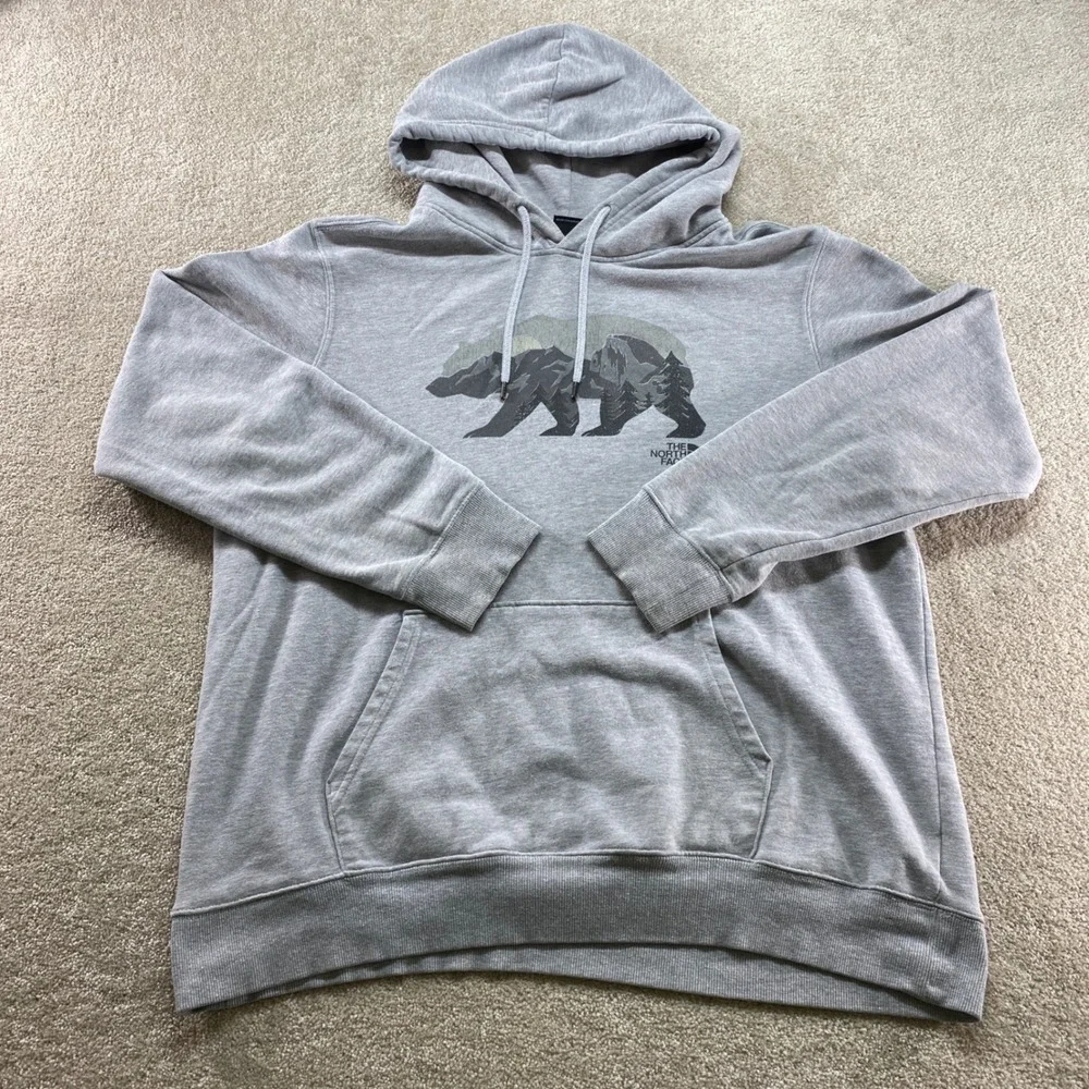 The‎ North Face Hoodie Mens XL Grey Bearscape Graphic Pullover Sweatshirt